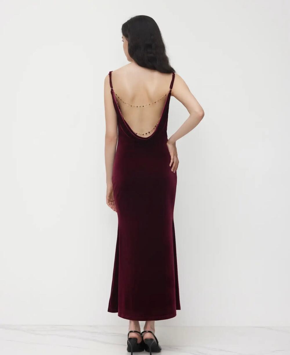 New Cider velvet backless gown dress maroon burgundy sz S